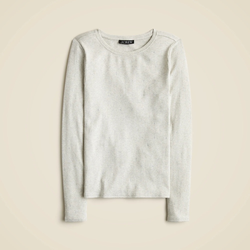 💍 J. Crew Perfect Rib Long-Sleeve Tshirt with Embellishments ~ Heather Silver
